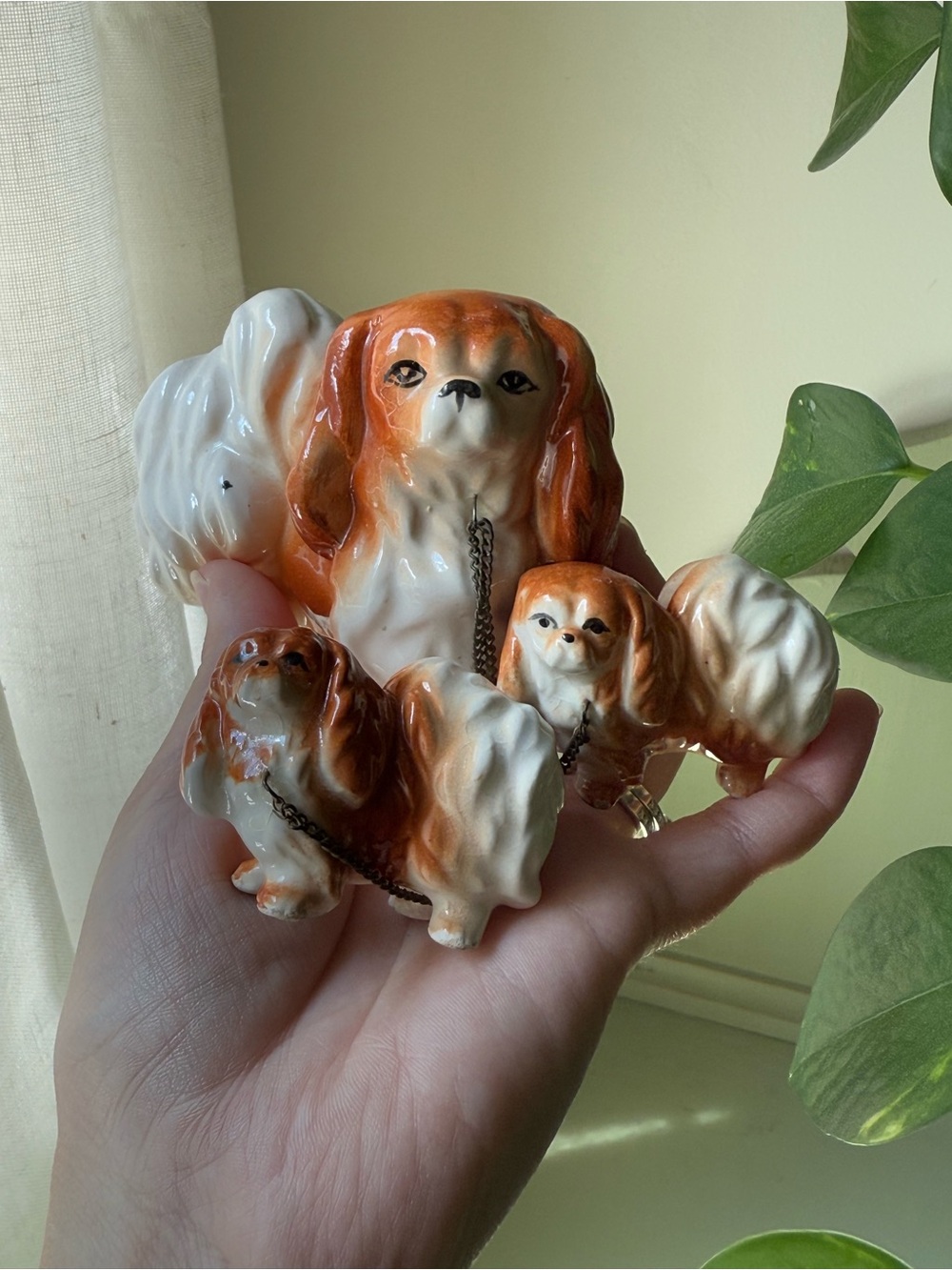 Vintage Mom and Two Puppies Ceramic Small Dog Figurine - made in Japan